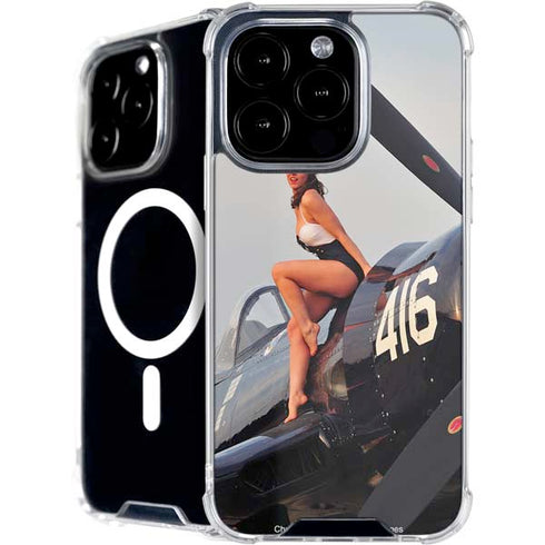 1940s Navy Pin-Up Girl On Corsair Fighter Plane iPhone 16 Pro Max MagSafe Case