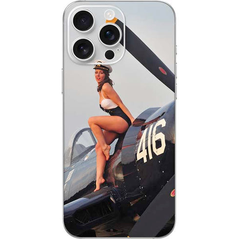 1940s Navy Pin-Up Girl On Corsair Fighter Plane iPhone 16 Pro Max Skin