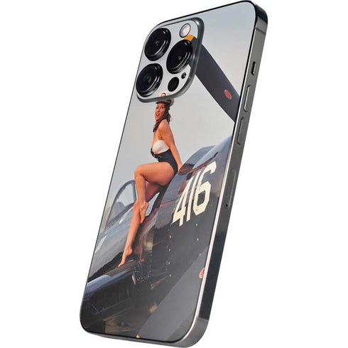 1940s Navy Pin-Up Girl On Corsair Fighter Plane iPhone 16 Pro Skin