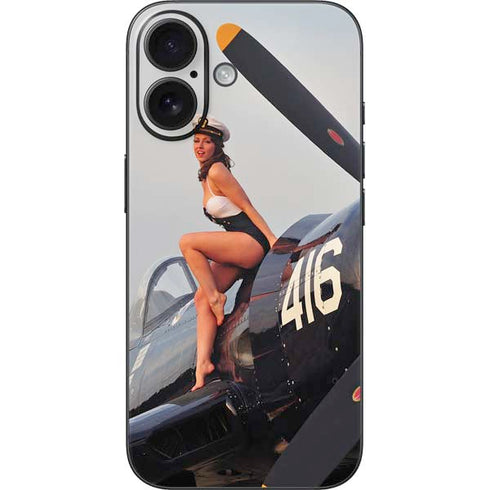 1940s Navy Pin-Up Girl On Corsair Fighter Plane iPhone 16 Skin