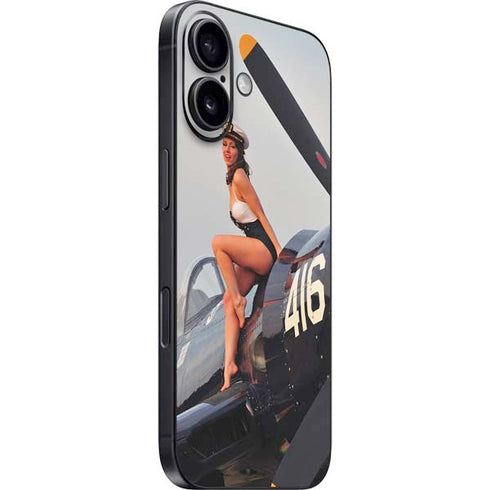 1940s Navy Pin-Up Girl On Corsair Fighter Plane iPhone 16 Skin