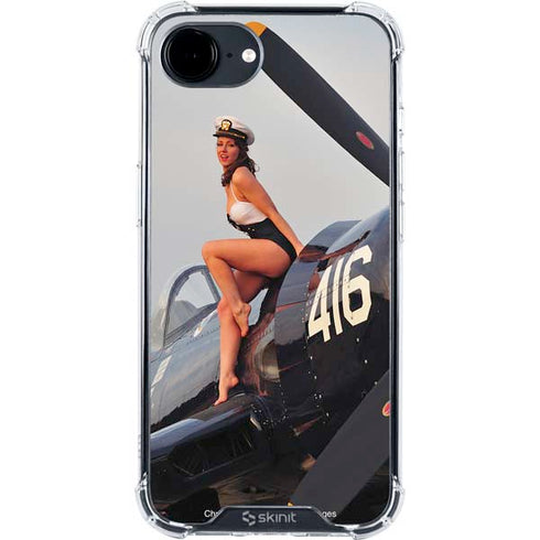 1940s Navy Pin-Up Girl On Corsair Fighter Plane iPhone 16e Clear Case