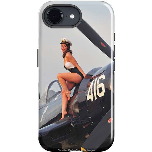 1940s Navy Pin-Up Girl On Corsair Fighter Plane iPhone 16e Impact Case