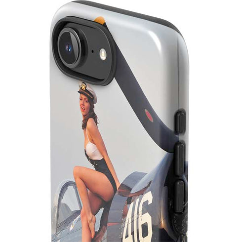1940s Navy Pin-Up Girl On Corsair Fighter Plane iPhone 16e Impact Case