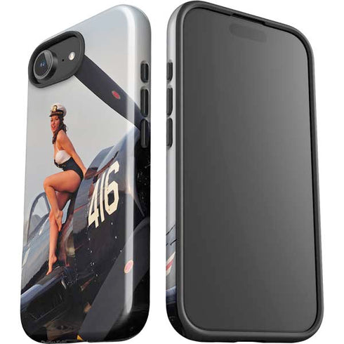 1940s Navy Pin-Up Girl On Corsair Fighter Plane iPhone 16e Impact Case