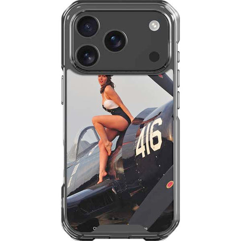 1940s Navy Pin-Up Girl On Corsair Fighter Plane iPhone 18 Pro Clear Case