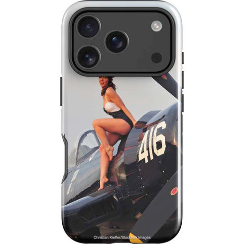 1940s Navy Pin-Up Girl On Corsair Fighter Plane iPhone 18 Pro Impact Case