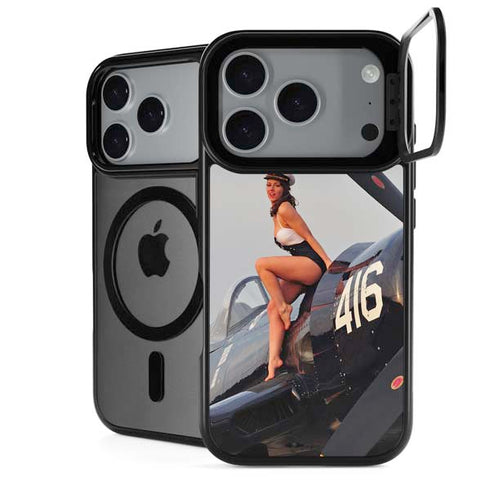 1940s Navy Pin-Up Girl On Corsair Fighter Plane iPhone 18 Pro Kickstand Case