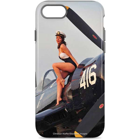 1940s Navy Pin-Up Girl On Corsair Fighter Plane iPhone Cases