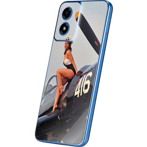 1940s Navy Pin-Up Girl On Corsair Fighter Plane Moto G Play 4G (2024) Skin