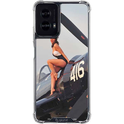 1940s Navy Pin-Up Girl On Corsair Fighter Plane Moto G Power 5G (2024) Clear Case