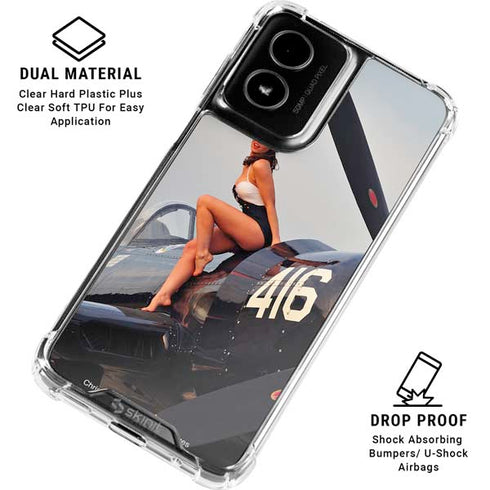 1940s Navy Pin-Up Girl On Corsair Fighter Plane Moto G Power 5G (2024) Clear Case