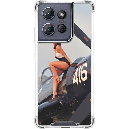1940s Navy Pin-Up Girl On Corsair Fighter Plane Moto G Stylus 5G (2025) Clear Case