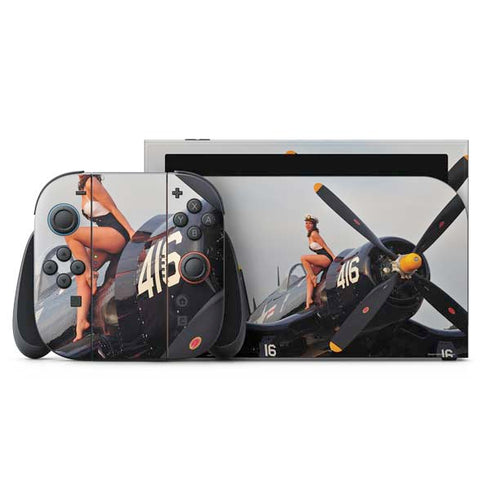 1940s Navy Pin-Up Girl On Corsair Fighter Plane Nintendo Switch 2 (2025) with Joy-Con Skin