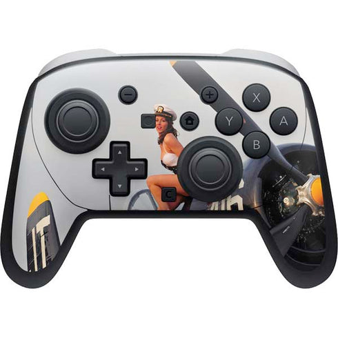 1940s Navy Pin-Up Girl On Corsair Fighter Plane Nintendo Switch 2 (2025) Pro Controller Skin