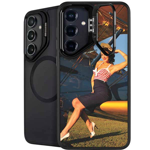1940s Pin-Up On Stearman Biplane Galaxy S25 Kickstand Case
