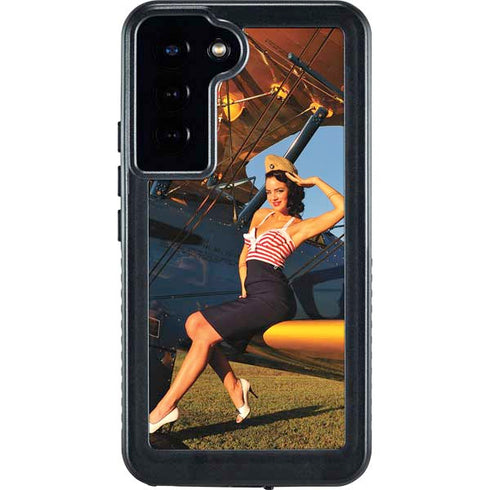 1940s Pin-Up On Stearman Biplane Galaxy S24 Plus Waterproof Case