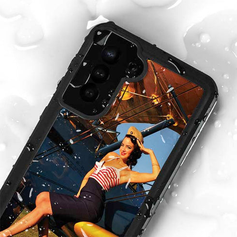 1940s Pin-Up On Stearman Biplane Galaxy S24 Plus Waterproof Case
