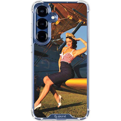 1940s Pin-Up On Stearman Biplane Galaxy S25 Clear Case