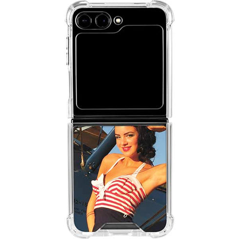 1940s Pin-Up On Stearman Biplane Galaxy Z Flip6 Clear Case