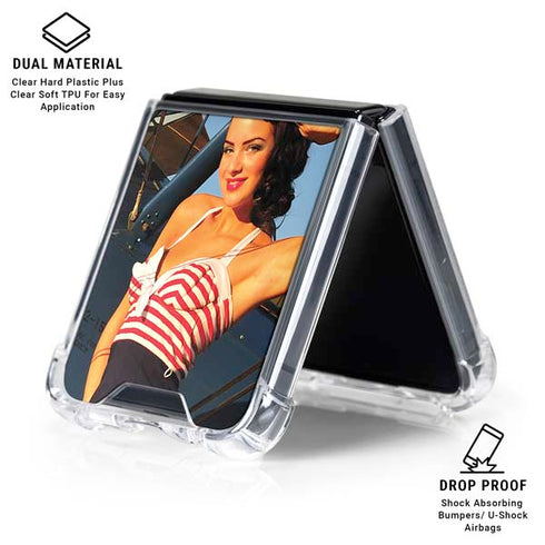 1940s Pin-Up On Stearman Biplane Galaxy Z Flip6 Clear Case