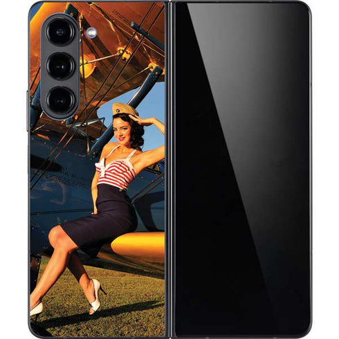 1940s Pin-Up On Stearman Biplane Galaxy Z Fold5 5G Skin