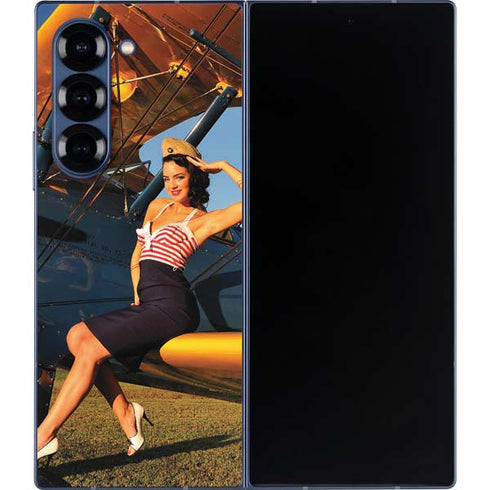 1940s Pin-Up On Stearman Biplane Galaxy Z Fold6 Skin