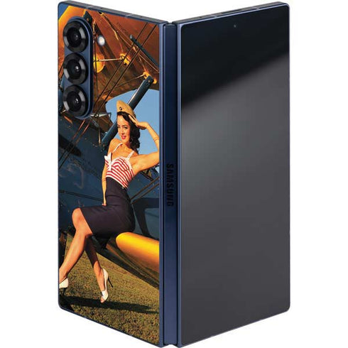 1940s Pin-Up On Stearman Biplane Galaxy Z Fold6 Skin