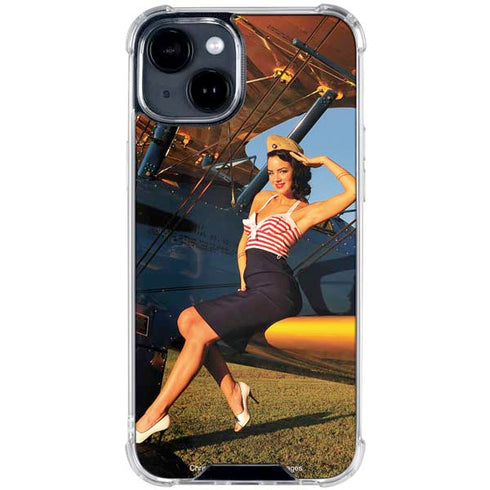 1940s Pin-Up On Stearman Biplane iPhone 15 Clear Case