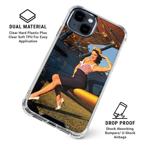 1940s Pin-Up On Stearman Biplane iPhone 15 Clear Case