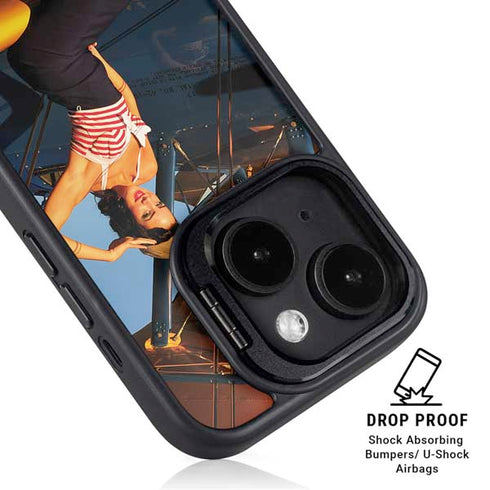 1940s Pin-Up On Stearman Biplane iPhone 15 Kickstand Case