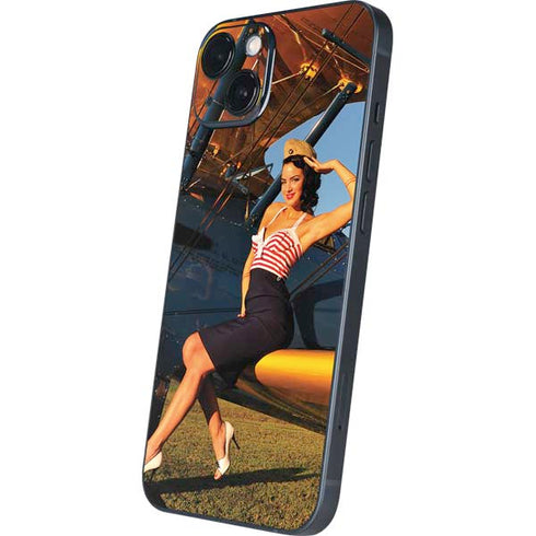 1940s Pin-Up On Stearman Biplane iPhone 15 Skin