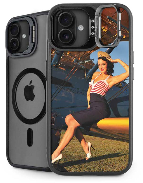 1940s Pin-Up On Stearman Biplane iPhone 16 Plus Kickstand Case