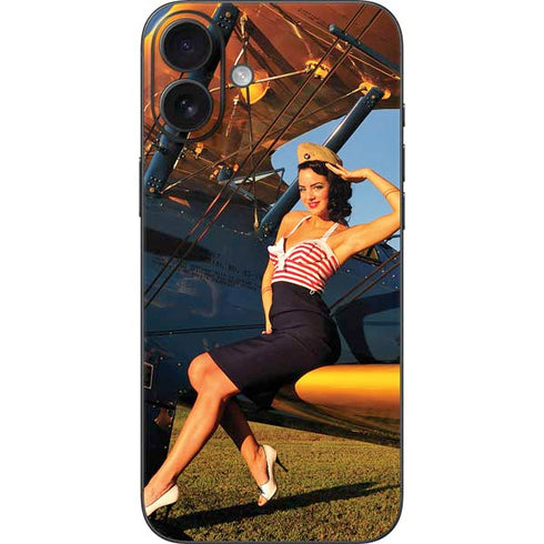 1940s Pin-Up On Stearman Biplane iPhone 16 Plus Skin