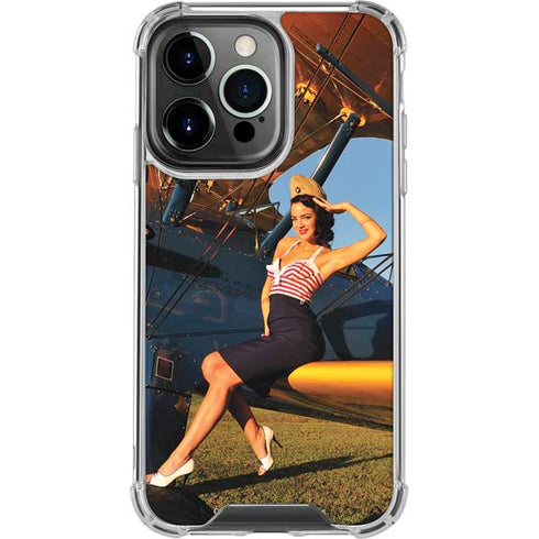 1940s Pin-Up On Stearman Biplane iPhone 16 Pro Clear Case