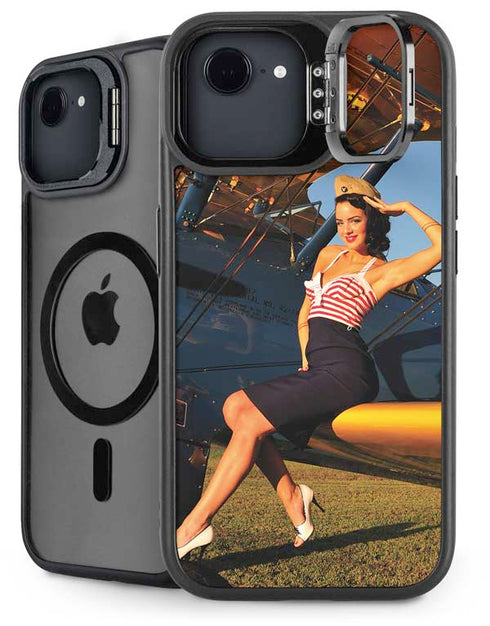 1940s Pin-Up On Stearman Biplane iPhone 16e Kickstand Case