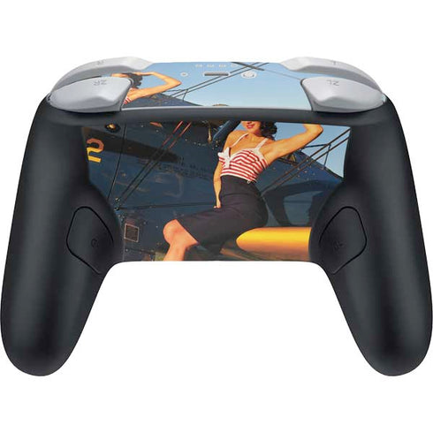1940s Pin-Up On Stearman Biplane Nintendo Switch 2 (2025) Pro Controller Skin
