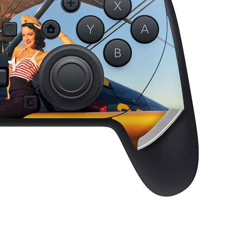 1940s Pin-Up On Stearman Biplane Nintendo Switch 2 (2025) Pro Controller Skin
