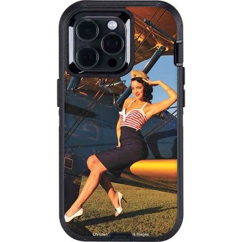 1940s Pin-Up On Stearman Biplane Otterbox Defender iPhone Skin