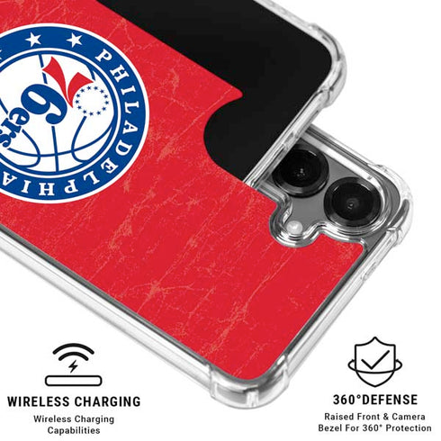 NBA Philadelphia 76ers Distressed Galaxy S26 Plus Clear Case