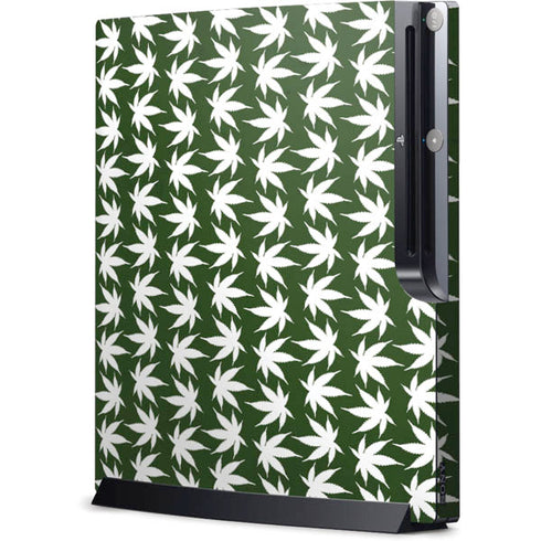 Marijuana Leaf White Pattern Playstation 3 & PS3 Slim Skin