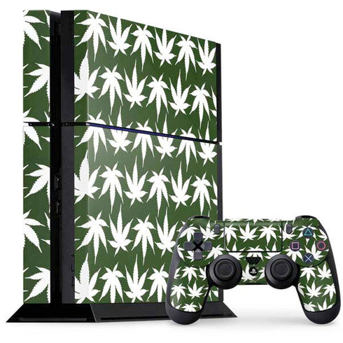 Marijuana Leaf White Pattern PlayStation PS4 Skins