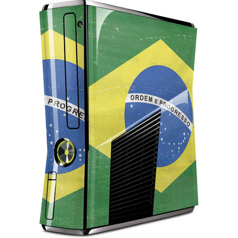 Brazil Flag Distressed Xbox 360 Slim (2010) Skin