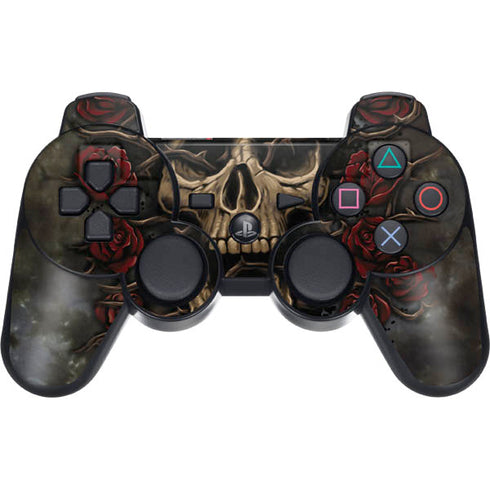 Liquid Blue Skull Entwined with Roses PS3 Dual Shock wireless controller Skin