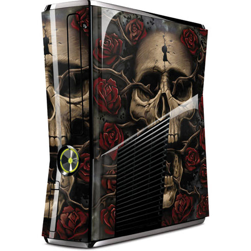 Liquid Blue Skull Entwined with Roses Xbox 360 Slim (2010) Skin