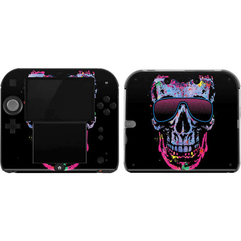 Liquid Blue Neon Skull with Glasses Nintendo Skins