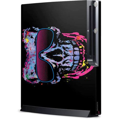 Liquid Blue Neon Skull with Glasses Playstation 3 & PS3 Slim Skin