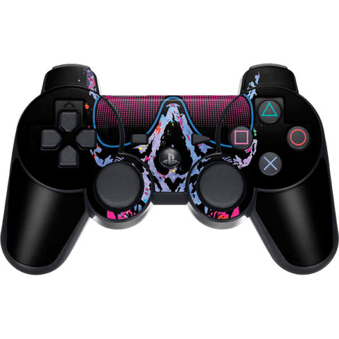 Liquid Blue Neon Skull with Glasses PS3 Dual Shock wireless controller Skin