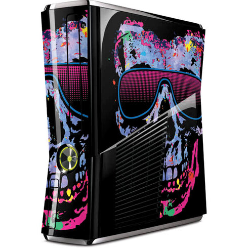 Liquid Blue Neon Skull with Glasses Xbox 360 Slim (2010) Skin