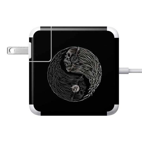 Liquid Blue Yin Yang Music Skulls 85W Power Adapter (15 and 17 inch MacBook Pro Charger) Skin